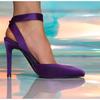 New Style Fashionable Rhinestone Buckle Ankle Strap Women Pumps Sandal Cozy Silk Pointed Toe Purple High Heels Party Dress Shoes