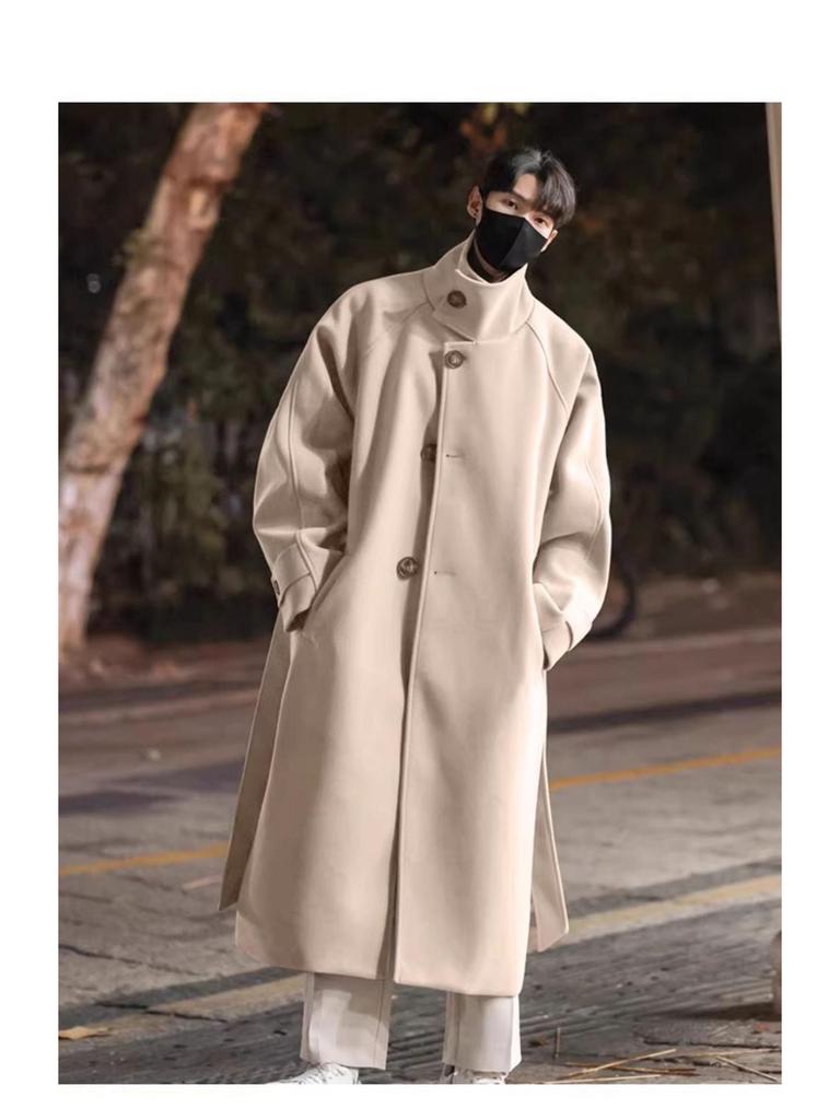 Men's Korean Style Thick Wool Over-the-Knee Trench Coat - Mid-Length, Warm, British Style Winter Jacket