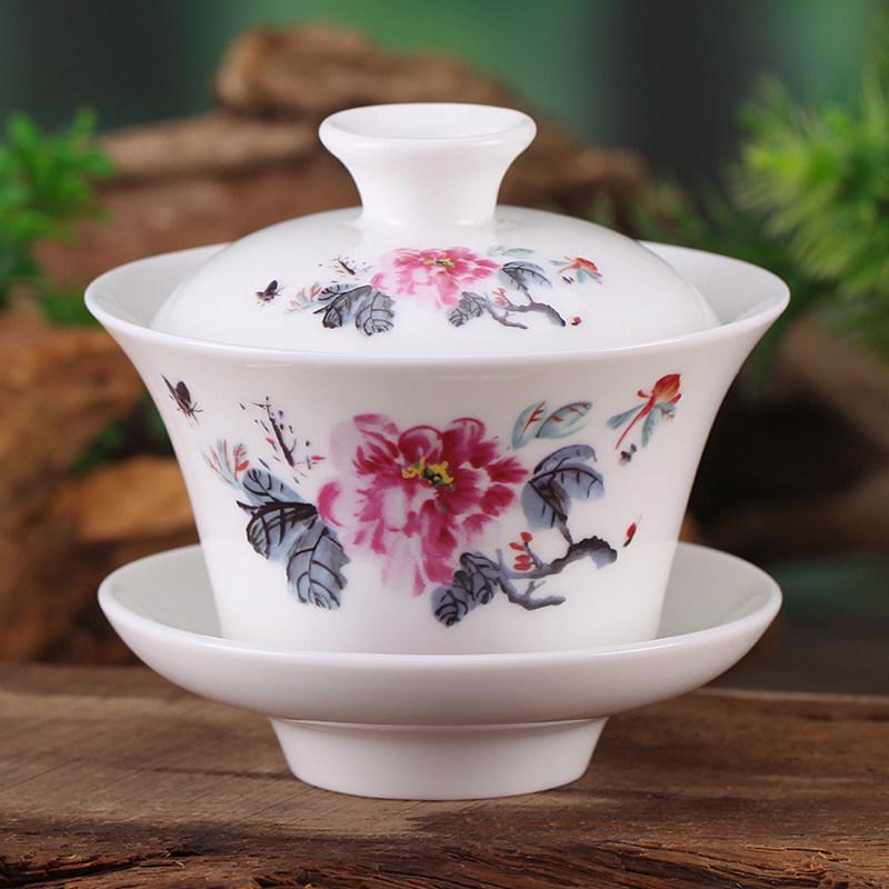 Gaiwan Teacup Set: Blue and White Ceramic with Lid, 120ml Capacity