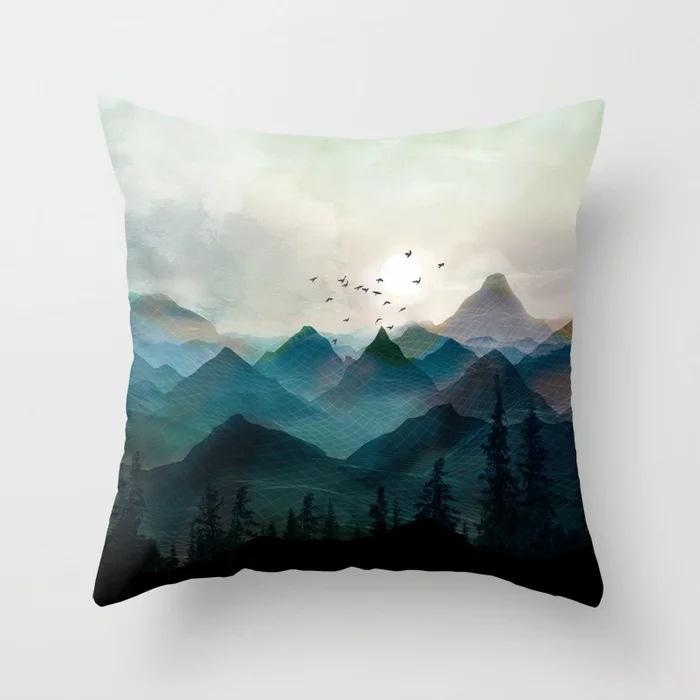 New Ocean Peak Landscape Painting Pillow Case Chinese Ink Scenery Pattern Car Sofa Pillow Cushion Cover