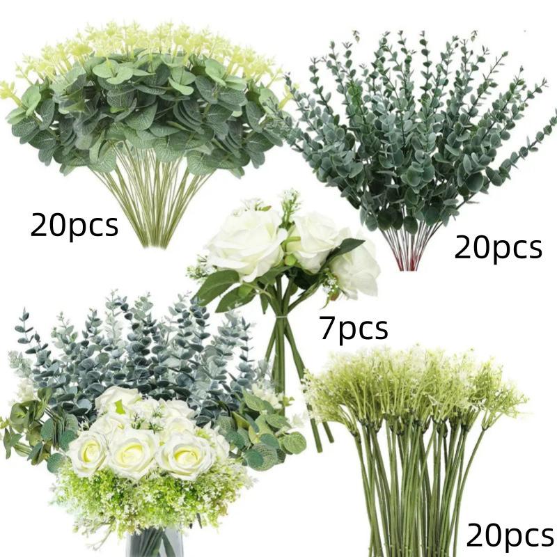 Mixed Artificial Flowers Bouquet with Eucalyptus Leaves And Silver Willow Cuttings for Wedding Floral DIY Home Decor