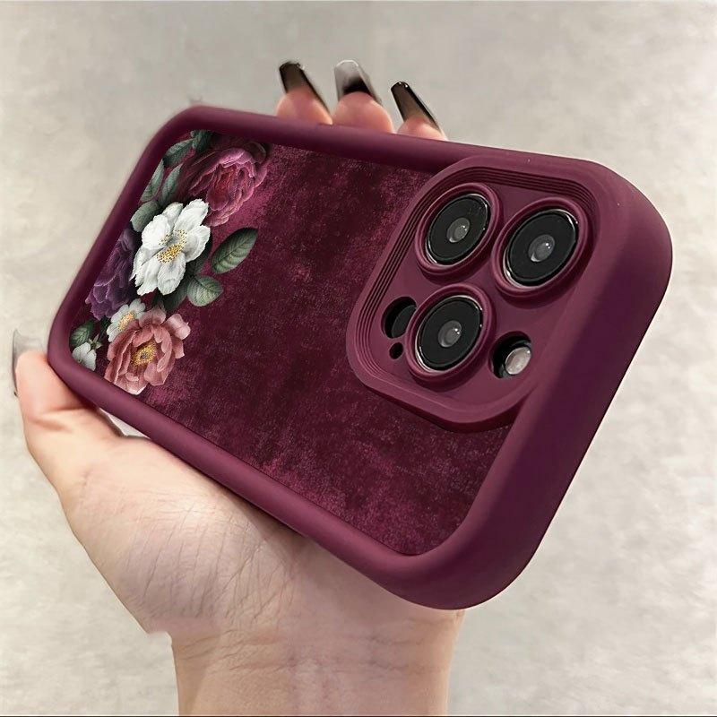 Red velvet floral pattern phone case suitable for iPhone 17 16 15 14 13 12 11 Pro/Max/Plus anti drop and shockproof back cover