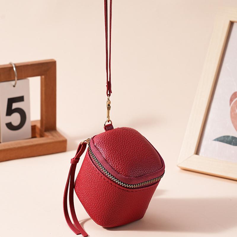 Vintage Leather Cosmetic Bag Lipstick Change Storage Bag Portable Travel Storage Bucket Personality Mini Round Coin Purse