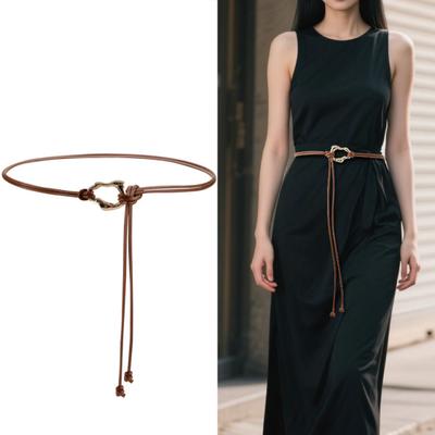 Women Belt Metal Decor Lace-up Imitation Leather Belt Casual Wear-resistant Waist Belt Versatile Fashion Accessory