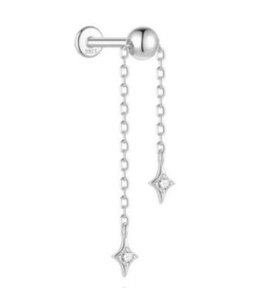 CANNER 1PC 925 Silver Eight-pointed Star CZ Piercing Earring For Women Tassel Chain Stud Earring Party Fine Jewelry