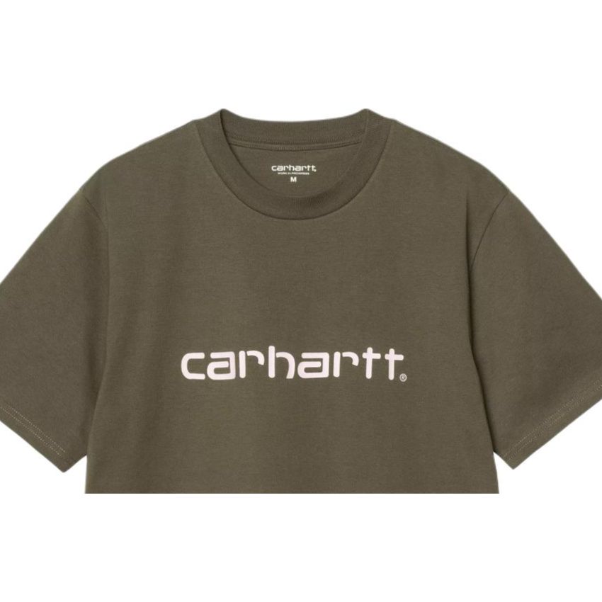 Carhartt WIP Lettered Crew Neck Short Sleeve T-Shirt Men Tops Olive-Green I031047-2QH-XX