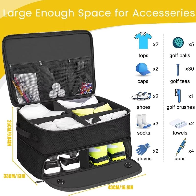 Zippered Golf Gears Travel Case Features Foldable Layer For Shoes Balls And Gloves Ample Space For Caddie Bags And Lockers