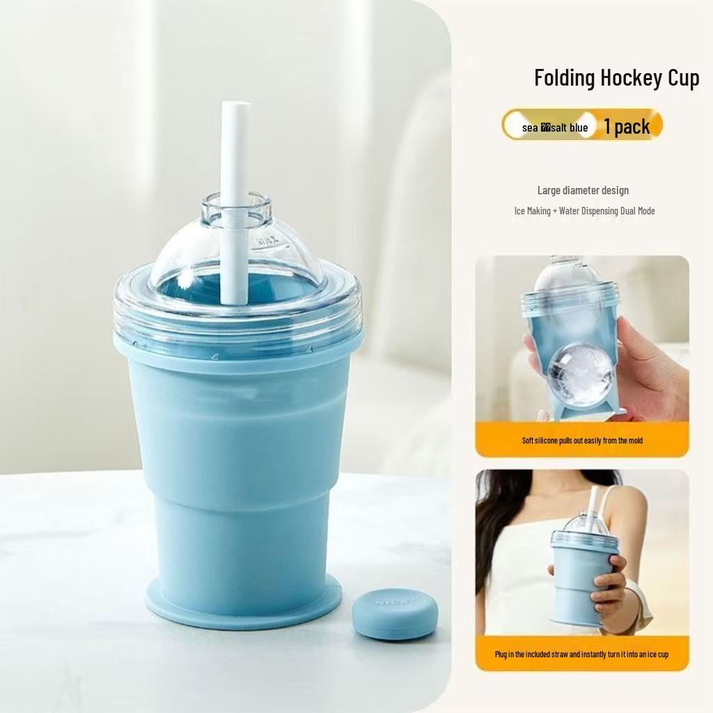 

Portable Silicone Ice Ball Straw Cup: Food-Grade, Folding, Travel-Friendly, Creative Design for Homemade Large Ice Balls. 301-400ml