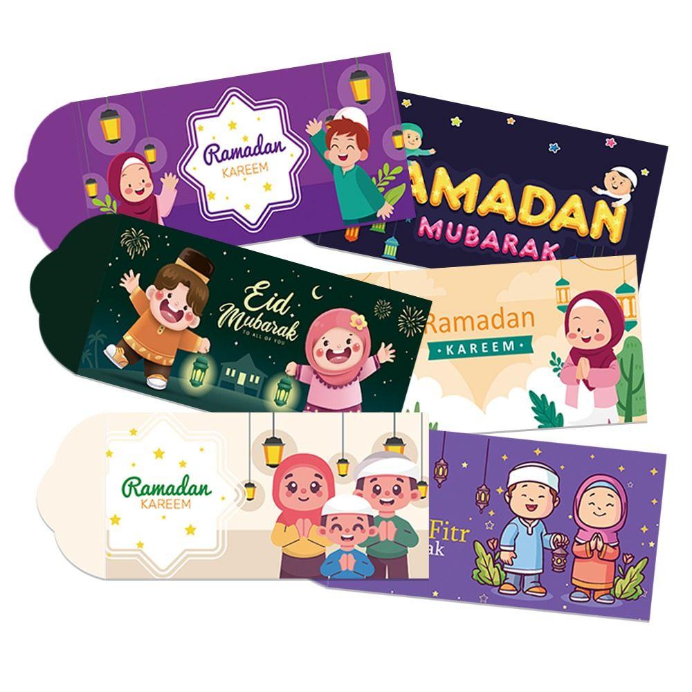 6Pcs 2026 Paper Eid Mubarak Cash Envelopes Thickened Colorful Ramadan Decoration Money Cards for Family Gathering