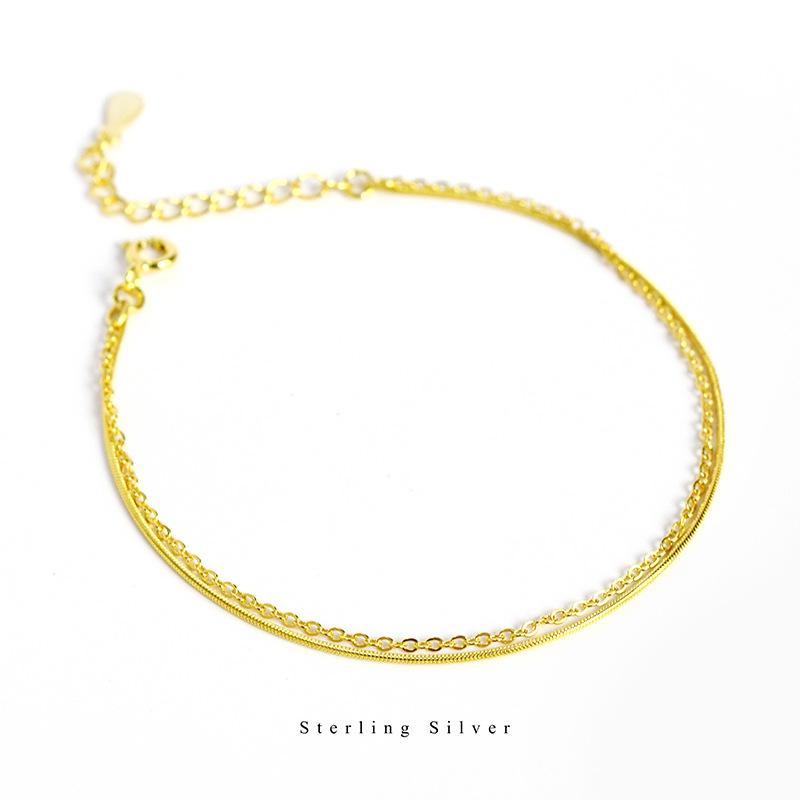 

925 Sterling Silver Korean Simple Snake Bone Chain Double Bracelet Women Adjustable Classic Jewelry Accessories Girlfriend Gift Adjustable золотий