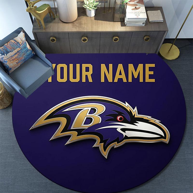 Custom Name,Baltimore Ravens pattern round rug,Carpet Rug for Living Room Bedroom Playroom ,Non-slip Floor Mat,Holiday Gifts and Birthday Gifts.
