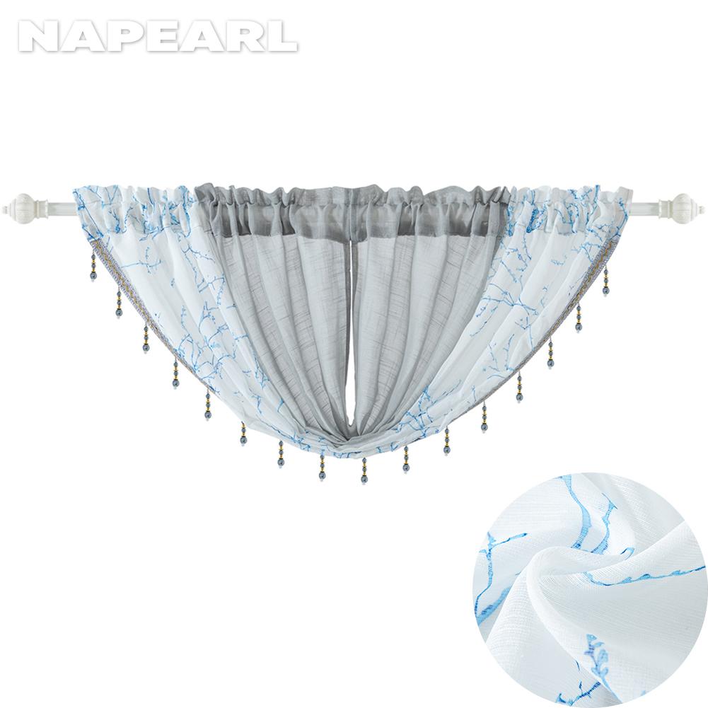 

1 шт., современный узор ветвей, расшитый бисером, тюль, балдахин, оконный карниз, прозрачная кухонная занавеска NAPEARL Size 1 Max Width 130cm синий