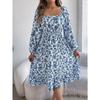 Fashion Women's Dresses Elegant Floral Square Neck Long Sleeve Waisted Ruffle A-line Dresses