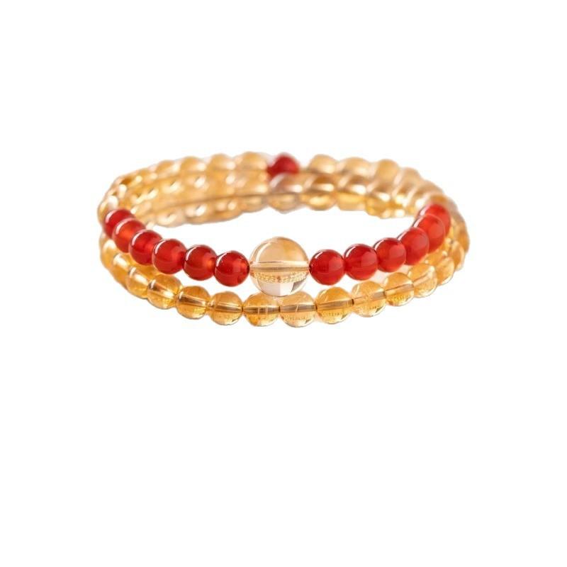Brasilianisches Citrin-Armband, vollständig klar, intensiv gelb, zweireihiges Armband aus natürlichen roten Achaten und goldenem Rutilquarz, Geschenk