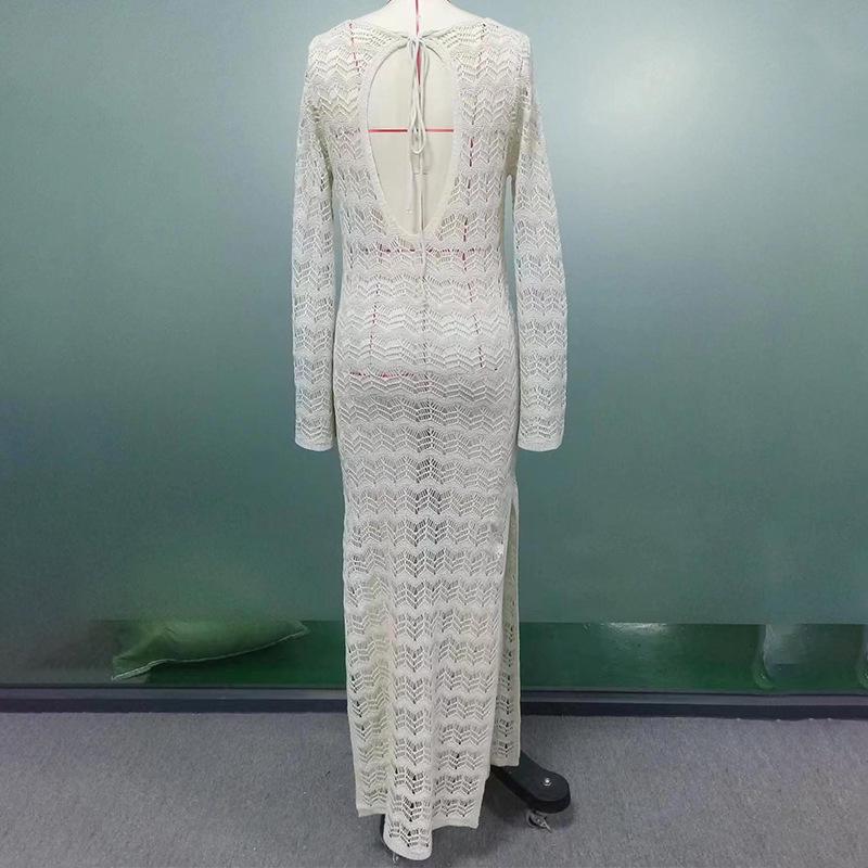 Damen Europäischer & Amerikanischer Rückenfreier Strandrock: Sexy gehäkelter durchbrochener Bikini-Überwurf mit Sonnenschutz