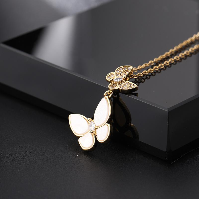 Trendy Zircon Butterfly Pendant Necklace For Women Small Collarbone Chain With Colorful Zirconia