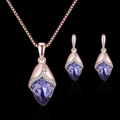 Set de Collar y Pendientes Florales de Cristal Oro Rosa