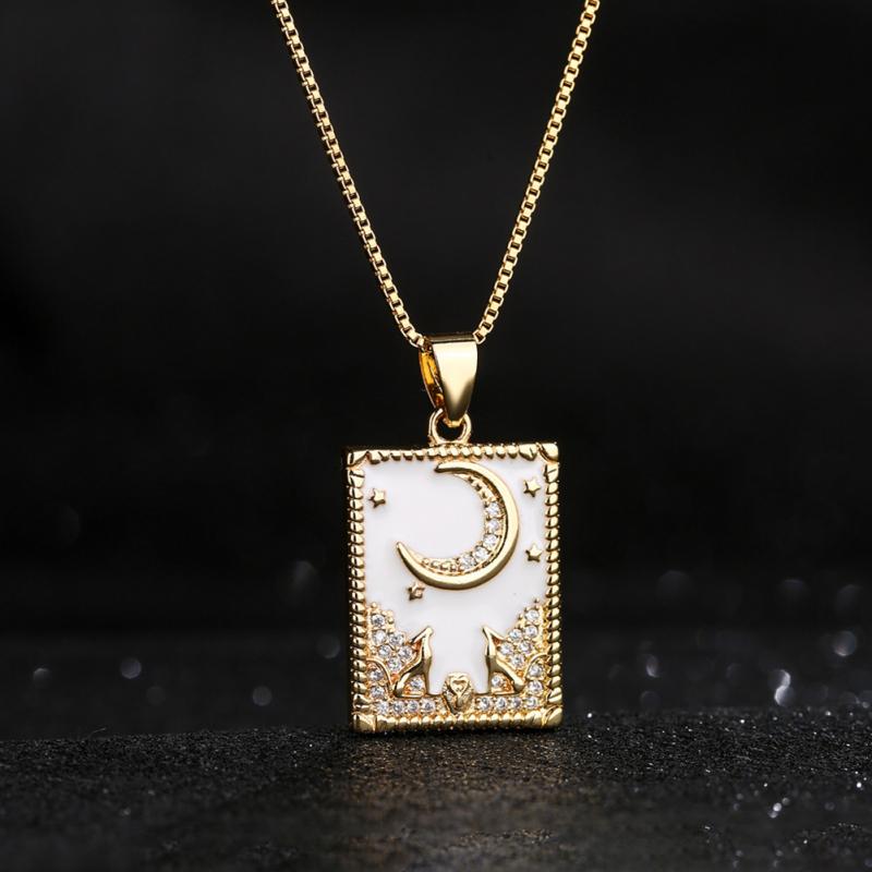 Women Fashion Necklace Retro Oil Drip Zirconium Painting Pendant Clavicle Chain Jewelry Accessories