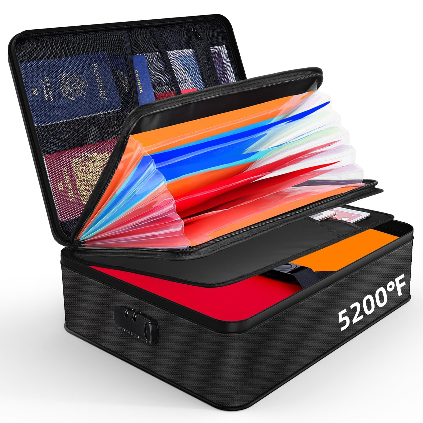 JUNDUN Огнеупорный Огнестойкий Портативный Домашний Дорожный Сейф для Важных Свидетельств о Рождении Сумка 2800C Изолированный Коробка в Стиле Гармошки Документы чёрный 7614₽