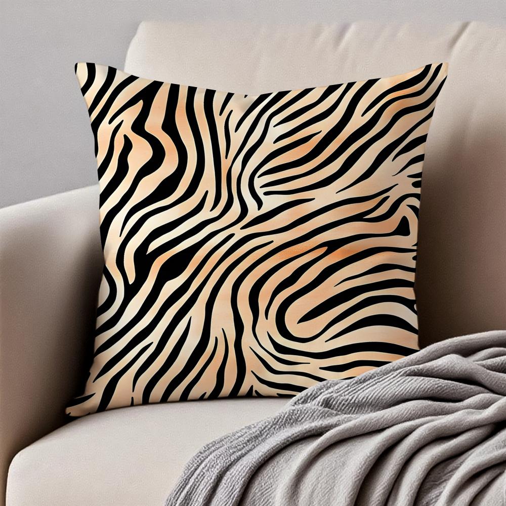 Fashion Tiger Stripes Pattern Design Art Cushion Cover Pillowcase Antidustmite Invisible Zipper Short Plush Sofa Cushion