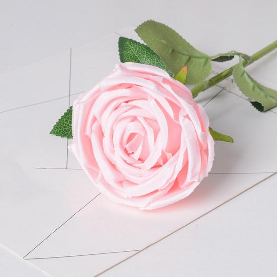 Artificial Rose Flower Big Bloom Fake Silk Rose Flower Realistic Faux Long Stem Rose Bouquet with Leaves for Home Kitchen Party Wedding Decor