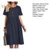 Women's Cotton Linen Summer Dress Round Neck Short Sleeve Midi Dress Loose Casual Beach Vacation Flowy Dress with Pockets