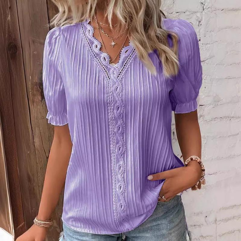 2 summer new vacation fashion hollow short-sleeved women's shirt