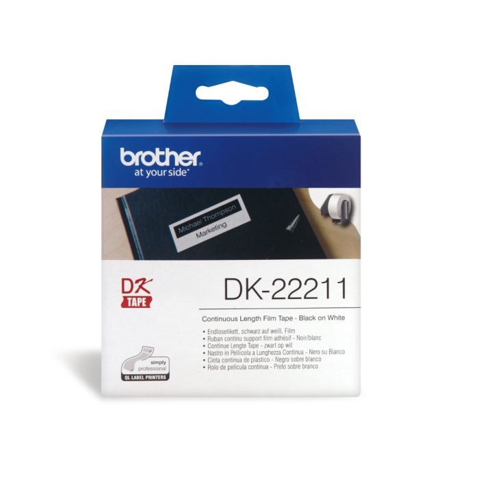 Ruban Continu Brother DK22211 - Technologie D'impression Thermique Directe - 29mm X 15m - Noir/blanc