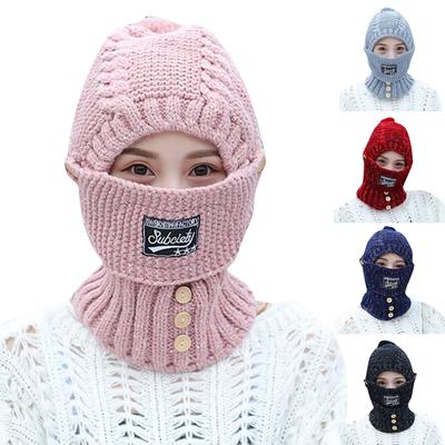 Flannelette Lined Winter Hats Knitted Hat With Ear Protectors Scarf Mask Set Warm Soft Cap For Women