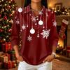 Women's Casual Christmas Print Button-Up Three-Quarter Sleeve Lapel Top