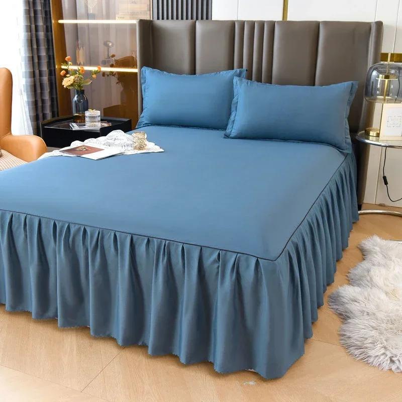 Solid Color Bed Skirt Single Bed Cover Non-slip Mattress Protector 1.2/1.5/1.8M  (Without Pillowcase)