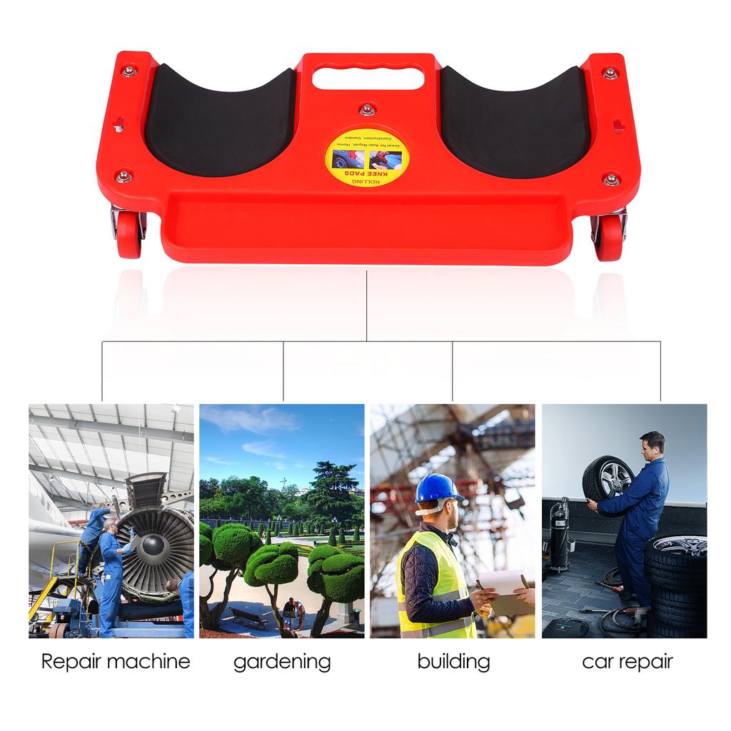 Flooring Knee Silicone Pads with 5 Wheels Rolling Knee Creeper Rolling Knee Pads with Tool Tray and Holder