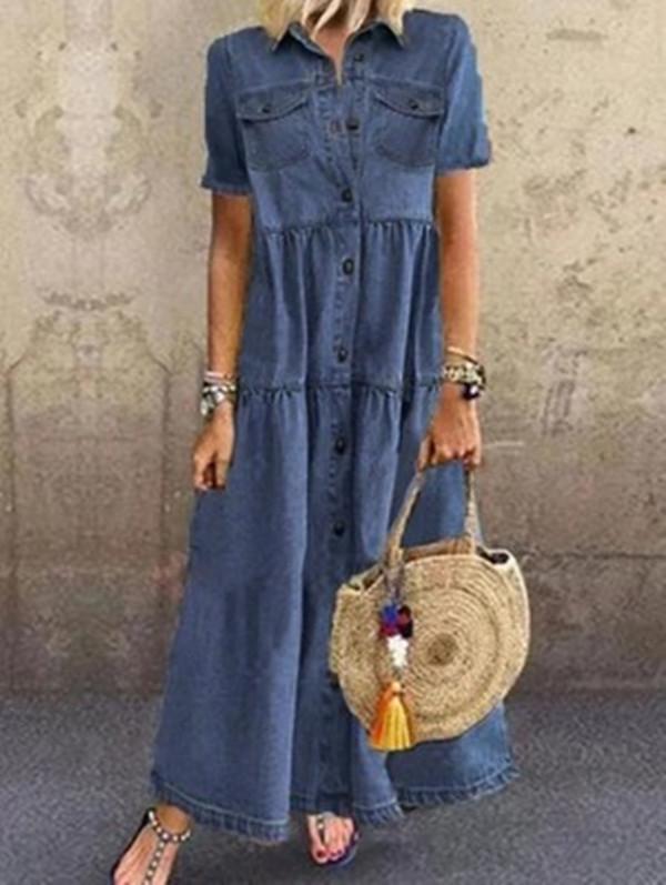 

Vintage Cowboy-Style Long Button Dress XL темно-синього кольору
