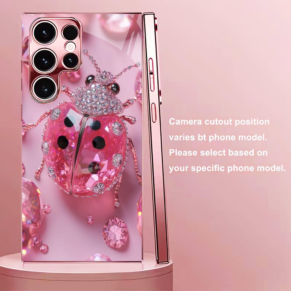 Pink crystal beetle Madam pink  Glass  PhoneCase for Samsung Galaxy S26 S25 S24 S23 S22 S21 FE Ultra Plus Dropresistant Female