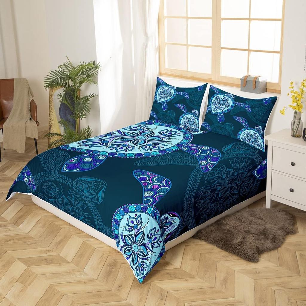 3D Sea Turtle Print Duvet Cover Set Luxury Microfiber Comforter Bedding With 2 Pillow Shams - Gorgeous Sea Animal Theme
