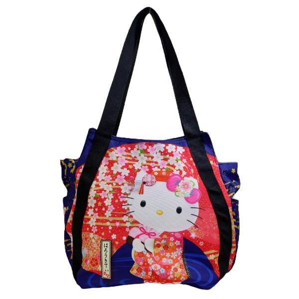 Sanrio SANRIO Tote Bag Balloon Bag Kitty Kuromi My Melody Pompompurin Mermaid Japanese Pattern x Weeping Cherry [RINRE] Women's (Kitty Blossoms)