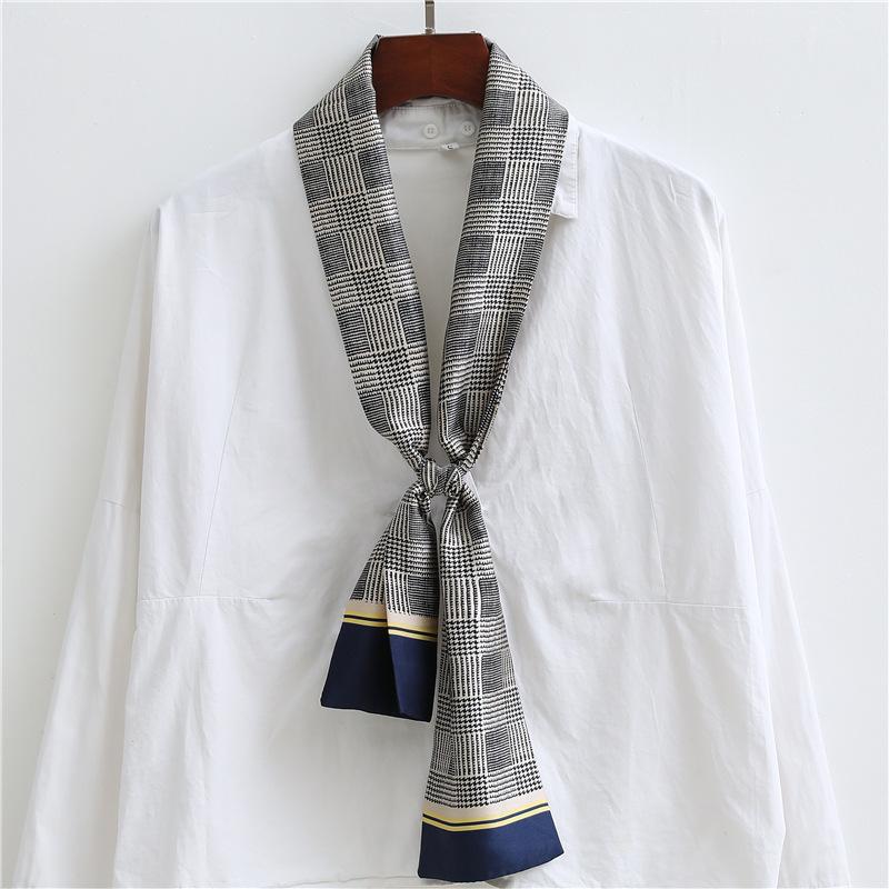 Thin and narrow long silk scarf Double-layer double-sided scarf Simulation silk female Korean version fashionable versatile decorative scarf literary