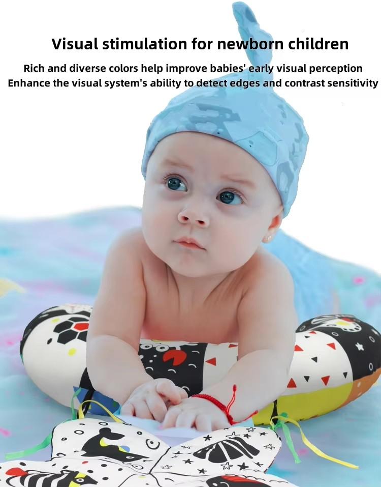 Tummy Time Pillow with Crinkle Mat Teether High Contrast Baby Toys Montessori Sensory Crawling Toy for Infant Newborn 0 12 Month