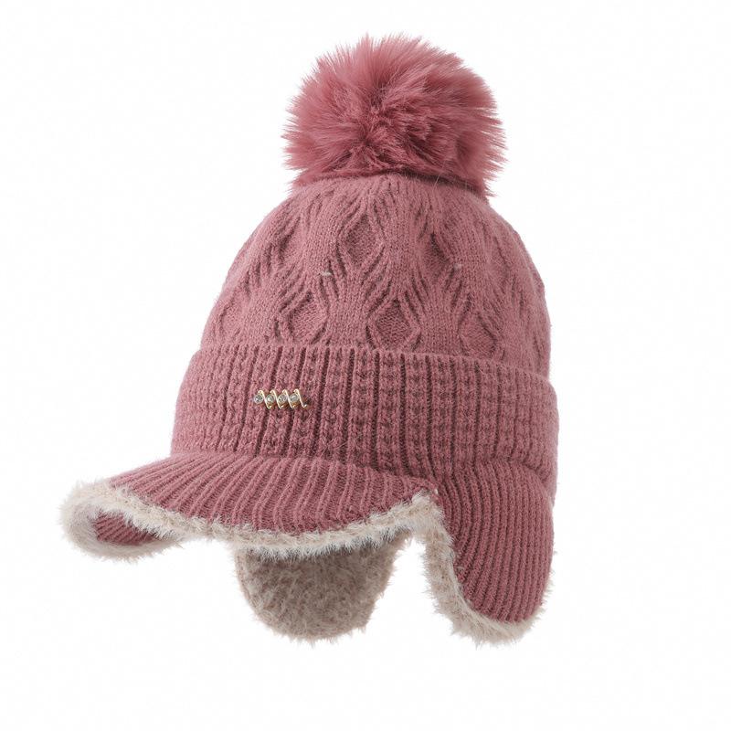 New Fleece Thickened Knitted Cap Women's Autumn and Winter Ear Bag Warm Wool Baseball Cap