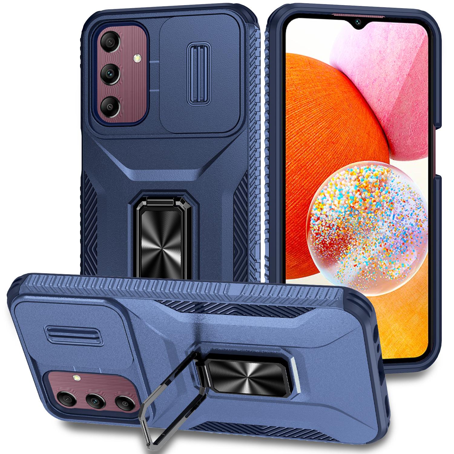

For Samsung Galaxy A15 5G Case Kickstand Slide Lens Lid TPU+PC Hybrid Phone Cover Blue