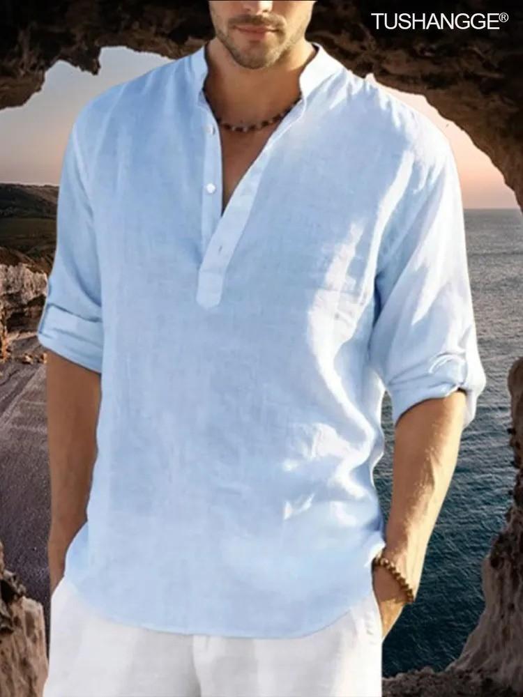 Men's Retro Cotton And Linen Shirt Casual Loose Shirt