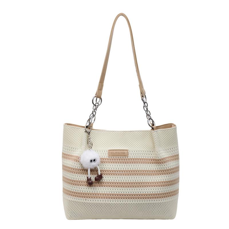 

Вместительная легкая сумка женская новая летняя плетеная сумка через плечо дышащая сумка-тоут в горошек One size