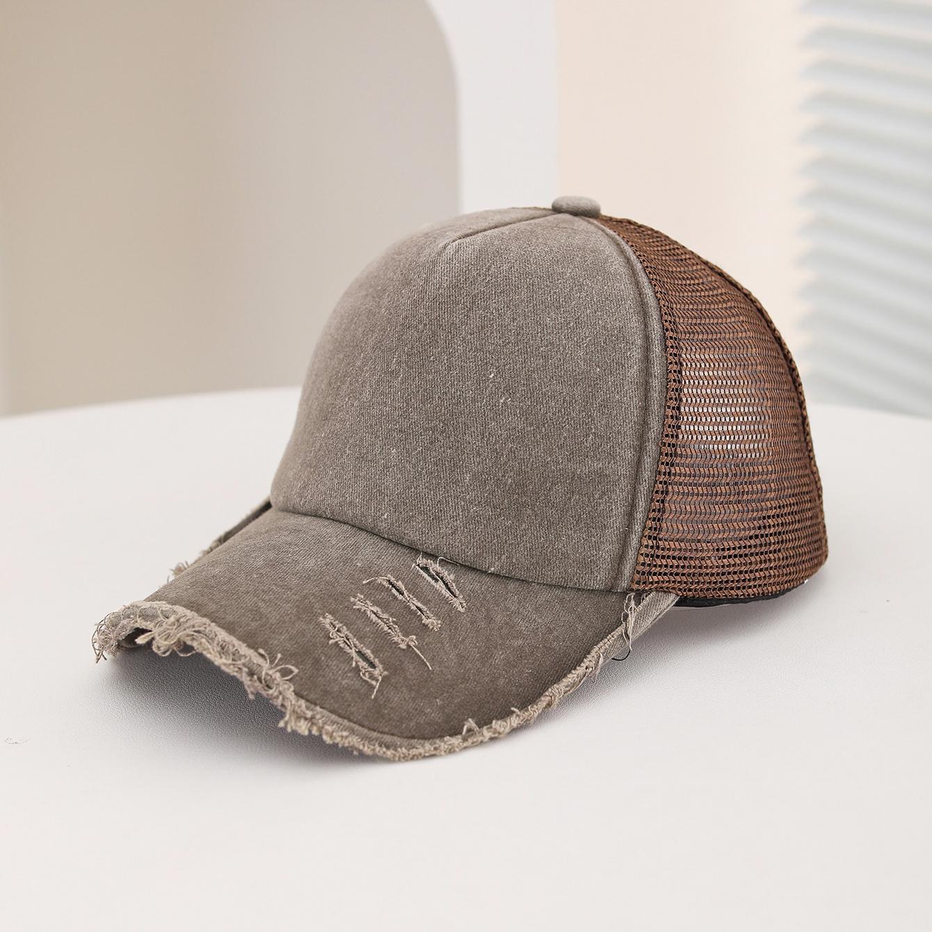 

Fashionable and casual washable distressed distressed mesh baseball cap, summer outdoor breathable frosted baseball cap One Size