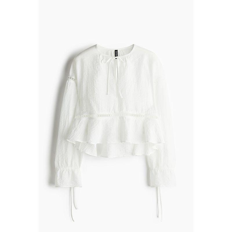 

HM Women s Clothing Autumn Crew Neck Loose Lace Inlaid Large Profile Tops Shirt 1268050