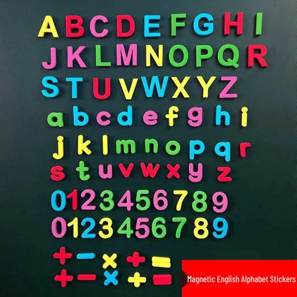Naklejki magnetyczne z alfabetem i cyframi: Plastikowe magnesy na lodówkę z dużymi i małymi literami, edukacyjne pomoce dydaktyczne do tablicy.