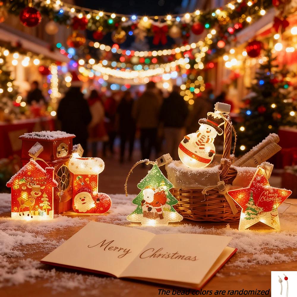 Christmas Tree Ornament String lights, 6pcs Luminous Christmas Pendant Christmas Tree Hanging Tags for Xmas Tree Decoration