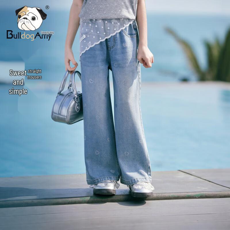 CHANZUIGOU Girls  Retro Embellished Denim Straight-Leg Jeans 140 cm