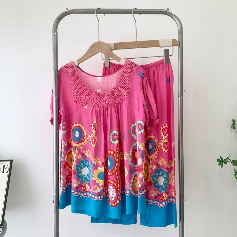 

Women s Cotton Silk Home Wear Summer Printing Suit Pullover Pajamas Women s Summer Short Sleeve Shorts Summer Dream Big Sale Red L