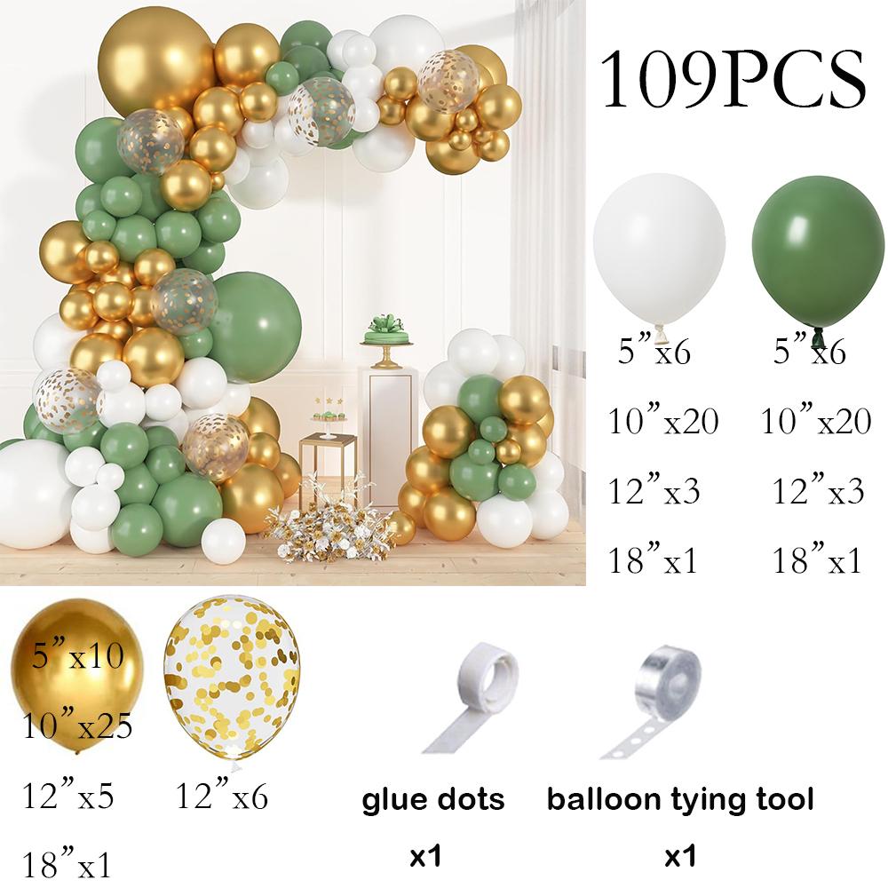 

Jungle Theme Balloons Garland Sage Green White Gold Confetti Balloon Arch Kit Wedding Anniversary Home Birthday Party Decoration As Picture