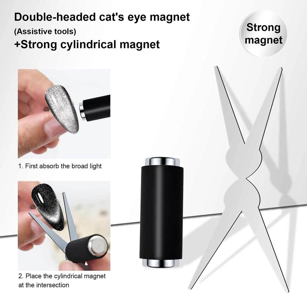Double-head French Nail Art Magnet Set 3D Strong Cat Eye Magnet Nail Art Gel Polish DIY V-Shaped Effect Manicure Magnetic Tool
